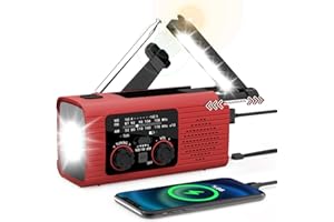FLITI Radio de Emergencia Portátil - R-adio de Manivela de Energía Solar, Radios de Alarma SOS, con Linterna LED, 3 Métodos de Carga, Radios Am/FM/NOAA con Pilas, Viajes, Ourdoor (Rojo)