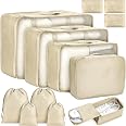 Narwey Organizer Valigia 6 Pezzi Packing Cubes Compression, Organizer Valigia Viaggio Compressione Salvaspazio, Viaggio Accessori Utili per Vestiti Scarpe Deposito (Strisce Blu Grigiastro
