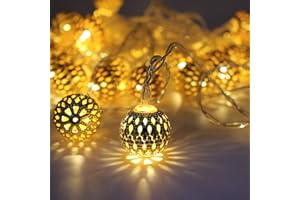 Lecone Catena Luminosa sfera marocchina 4M 20 LED Luci Stringa LED a Batteria per feste di matrimonio, di Natale, Parete della stanza dei bambini per Interni ed esterni