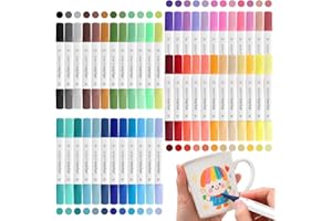 ROTKUSZ 48 Porzellanmalstifte mit Doppelspitze in 48 Farben, Porzellanstifte Dünne Spitze, Filzstifte zum Bemalen von Tassen, Porzellanstifte zum Bemalen von Tassen, Glas, Holz, Metall & für DIY-Dekoration