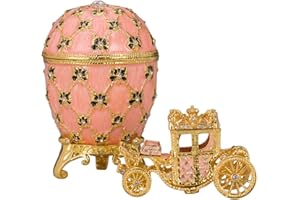 Danila-Souvenirs Huevo al Estilo Fabergé de coronacion Imperial/Caja de Joya con carruaje 10 cm Rosa