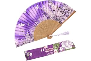 OMyTea "Sakura Chinese/Japanese Women Hand Held Silk Folding Fans with Bamboo Frame - With a Fabric Sleeve for Protection (WZS-7)