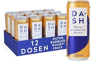 Dash Water Mango – 12 x Sprudelwasser mit Mangogeschmack – kein Zucker, kein Süßungsmittel, keine Kalorien – angereichert mit wonky Fruit (12 x 330 ml Dosen)