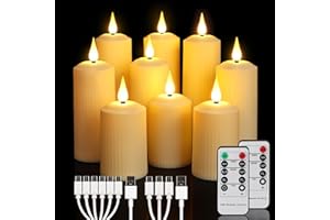 ZIYOUDOLI Candele LED Ricaricabili con Timer Remoto Candele LED Impermeabili da Esterno di Tipo-C Ricaricabili Adatte per Soggiorno Esterno Giardino Sala da Pranzo 9 pezzi (5 x 10,5/14/17 cm)