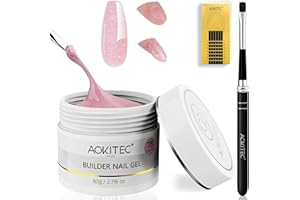 Aokitec Gel Constructor para Uñas: 60g Gel Constructor para Uñas Gel Duro con Formas Nail Pen para engrosamiento de uñas, extensión de manicura UV amplificador para manicura y nail art rosa purpurina