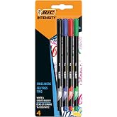 BIC Intensity Fine Liner Felt Tip Pen 4-Piece Blister Classic Colors, Black, Blue, Red and Green Color, 0.4 mm. Line Thick