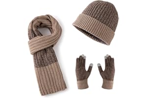 Lallier Winter 3Pcs Men's Wool Hat Scarf Touchscreen Gloves Set, Warm Beanie Skull Cap Scarf Thermal Glove Set for Men