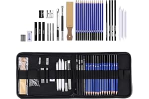 Fabaoday Skizzen Zeichen Bleistift Set 35 Stück Professionelles Zeichenzubehör mit Reißverschluss Tragetasche und Skizzenbuch, Kohlestift für Künstler Kinder Erwachsene