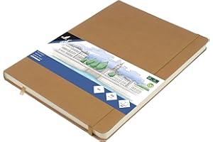 Carnet de croquis Kangaro A4 Taupe PU Couverture rigide 80 feuilles 140 g Papier crème avec élastique et ruban