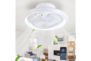 TJSC Moderno Ventilatore da Soffitto con illuminazione, Ventilatore Silenzioso Rotante a 360° LED Dimmerabile, con telecomando e APP 6 velocità con ventola, Soffitto Camera da Letto, Bianco, 49cm