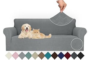 Ystyle Funda Sofa 3 Plazas Ajustable, Fundas para Sofa Elasticas, Funda De Sofa Anti Gatos Perros, Sofa Cover con Reposabrazos, Jacquard Fundas Cubre Sofa Ntideslizante Lavable, Gris Claro