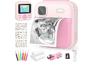 YOHOOLYO Macchina Fotografica Bambini Istantanea 2.4 Pollici, 1080P HD con scheda SD da 32GB, 6 penne colorate e 3 rotoli di carta da stampa, regalo per bambini da 3 a 14 anni-Rosa