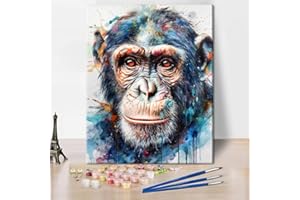 TISHIRON Orangutan Paint by Numbers Abstract Animal Portraits Watercolour DIY Oil Painting for Adults Kids on Canvas Wall Decor with Paintbrushes Acrylic Pigment for Home Living Room Decor 16x20 Inch