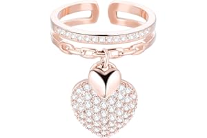 YUANYIRAN Trendy Verstellbare Öffnung Fingerring - Klassischer Herz Anhänger Offene Ringe, Cubuic Zriconia Charm Fingerring Schmuck Für Mädchen Männer Frauen Weihnachten Geburtstagsgeschenk