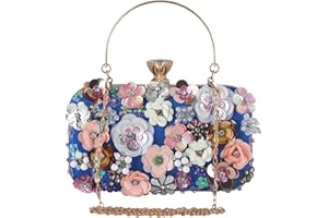 CORIOS Bolsa de Noche para Mujer Flor Bolso de Boda Elegante Embrague Bolso de Hombro Bolsos Bandolera Bolsas de Mensajero para Fiesta de Graduación Banquete Boda Azul