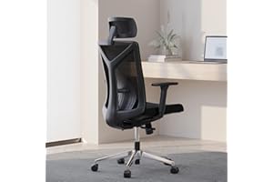 Novilla Siatkowe krzesło biurowe, domowe obrotowe ergonomiczne krzesło biurowe, wysokie oparcie z regulowanym podparciem lędźwiowym, wysokość, oparcie, podłokietniki i zagłówek 3D PU, czarne