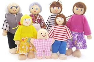 BDSHUNBF Casa delle bambole in Legno, Set di 7 Persone, Famiglia Bambole, Set Famiglia di Persone, Happy Family Dolls per Casa Bambole Legno Accessori Regalo