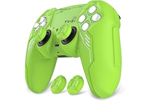 PlayVital Funda Protectora para ps5 Mando - Carcasa Antideslizante con Tapas de Joysticks y Pegatinas, Accesorios de Goma Compatibles con Base de Carga Oficial - Edición Mecha (Verde Neón)