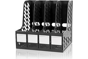 KXF Plastic A4 File Organiser Desktop Office Organizer Documents Magazines Holder Office Desk Storage Kitchen Organiser Rack Dividers 4 Compartments File Frame Cabinet Home School Folder Bookshelf