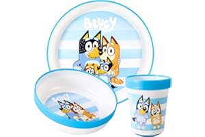 ZAWADI GLOBAL Bluey 3pcs Reusable Bicolor Premium Kids Dinner Tableware Set Plate, Bowl & Tumbler, BPA Free
