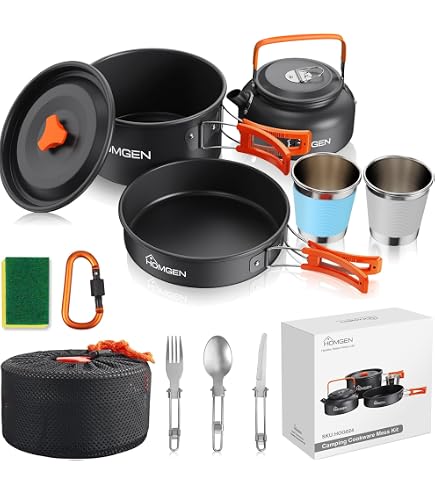 Juego Utensilios Camping Acero Inoxidable 8 Piezas - Olla, Tapa, Cuencos, Tazas, Cubiertos, Bolsa