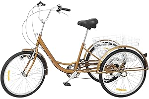 CHERIPOLI 24 Zoll 6-Gang Dreirad für Erwachsene,erwachsenendreirad, Adult Fahrrad, Senioren-Dreirad mit Korb und Licht, 3 Rad großem Shopping und Ausflug