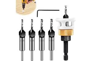 SUPAWAY Juego de 6 brocas y avellanadoras cónicas, avellanadoras para madera, brocas avellanadas con vástago hexagonal de 1/4 pulgadas, avellanador con tope de profundidad