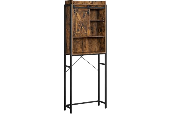 VASAGLE Toaletthylla, förvaringsskåp för toaletter, stålram | Skåp för tvättmaskin, industriell stil, 64 x 24 x 171 cm, rustik brun och svart, kollektion DAXTON BTS003B01