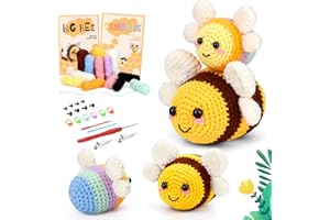 MASPHY Kit per Principianti All'uncinetto, 2 Simpatici Kit per All'uncinetto Ape, Kit Completo per Maglieria All'uncinetto Animale, Adatto per Principianti e Adulti, con Video Tutorial Passo-Passo
