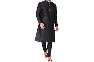 VASTRAMAY Kurta Herren Baumwolle Leinen Schlafanzug Set - Klassisches Ethno-Outfit für zeitlosen Stil | Weiches und bequemes einfarbiges Pyjama-Set Kurta und Churidar