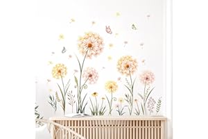 Tanlaby Amarillo Diente de León Pegatinas Pared Planta Adhesivos Pared Flores Mariposas Vinilo Decorativo para Dormitorio Salón Sofá Pared Oficina Pegatinas Pared Decoración