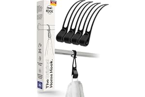 Home Hook Towel Rail without Drilling and Gluing (Pack of 4) - For the Whole Household, the Hook is Your New Bathroom and Kitchen Organiser, Top Housewarming Gift, Holds 10 kg, 4 x Coat Hooks, Black