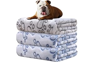 Rezutan Dog Blankets, Puppy Blankets, Dog Blankets Washable, Flannel Throws for Dog Cat, Fleece Dog Blanket for Sofa, Bed, Car Seat, 3 Pack(2 Blue+1 Grey), 80x60cm