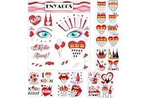 ENYACOS Köln Karneval Gesichtsaufkleber & Gesichtstattoos Rot Weiß – Kölle Alaaf Karneval Aufkleber für Fasching, Karneval Kostüm & Party, face tattoo, köln sticker (B)