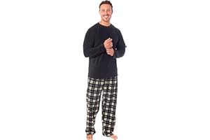 MICHAEL PAUL Mens Soft & Cosy Fleece Pyjamas | Warm PJ Set Nightwear Sleepwear Loungewear Modern Set with Check Bottoms | Soft Twosie Pyjama Set for Men Gifts for Him