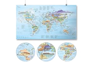 Kitesurf Map by Awesome Maps - Mappa del mondo illustrata per kitesurfisti - riscrivibile - 97,5 x 56 cm