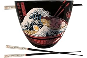 Pyramid International Vincent Trinidad - Set per ramen con ciotola e bacchette (design Great Wave), ciotola in ceramica da 510 g, coppia di bacchette in legno laccato, prodotto ufficiale (GP85782)