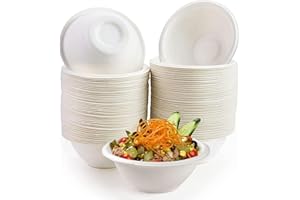 MALLOOM 200 Bols en Papier Jetables, 8oz Bols en Papier Blanc Compostables Bols à Soupe Biodégradables, Bols en Bagasse Naturelle Robustes pour Soupe, Salade, Dessert, Snacks, Glace