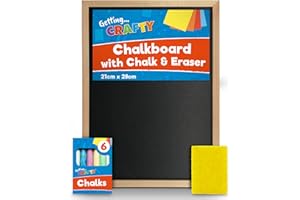 SOL Pizarra con tiza y juego de borrador, pizarra pequeña de 21 x 28 cm para niños, pizarra ligera y portátil con marco de madera, montaje en pared, ideal para el hogar, oficina, aulas y dibujos