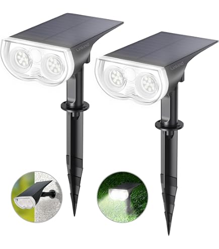 NATPOW Faretti Solari a Led da Esterno, 3000K Luci Solari da Giardino, 2 Modi, Automaticamente Acceso o Spento, Impermeabile IP65 Luci Esterne ad Energia Solare per Cortile, Patio, Alberi,2 Pezzi