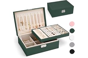 Yarmiene Schmuckkästchen für Damen,2-schichtige Schmuckschatulle,PU-Leder Schmuckaufbewahrung Schmuckkoffer,Schmuckbox für Ringe, Ohrringe, Armbänder, Ketten für Frauen,Ehefrau,Dunkelgrün