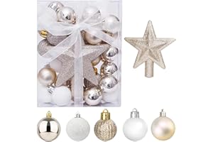 WINWILD 30 Stück Mini Weihnachtskugeln mit Aufhänger,3CM Klein Christbaumkugeln Gold & Weiß Kugeln Mini Weihnachtsbaum Tisch-Weihnachtsbaum Dekorationsset