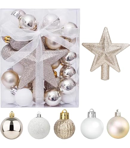 Palline Natale Lucide Glitterate Palline Natale 44 Pezzi Plastica | Decorazioni Albero Natalizie Oro Con Motivi Lucidi E Glitter Palline Glitter Natale - 12