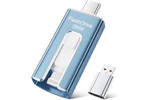 SUDEHO USB Stick 256GB for iPhone, MFi Certified USB-C & Lightning Memory Stick, 3-in-1 USB 3.0 Flash Drive for iPhone/iPad/Android/PC, High-Speed Photo & Video Backup, Easy File Storage, Blue