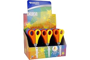 ‎WESTCOTT Westcott Kinderschere 30 Stück in Displaybox | Schere mit integrierter 5 cm Skala | Schulschere & Bastelschere 13 cm (5") ideal für Kinderhände | Hochwertige Edelstahlklinge | E-2151S