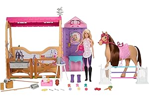 Barbie Spielzeugstall-Spielset mit Puppe, Pferd und Zubehör, mehr als 25 Teile mit 6 Spielbereichen, inspiriert von Barbie Mysteries: Das geheimnisvolle Pferdeabenteuer“, JDN43