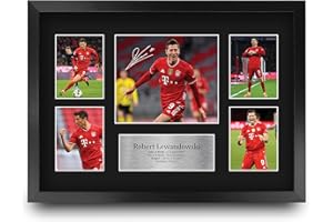 HWC Trading FR A3 Robert Lewandowski Bayern Munich Affichage de photos autographes signés de souvenirs imprimés pour les fans de football et les supporters - A3 Encadré