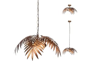 JCPYIUL Lampadario industriale in metallo,Lampadario dorato vintage regolabile in altezza,Lampada da soffitto Art Déco con foglie di cocco tropicali,Colore rame antico(Lame monostrato)