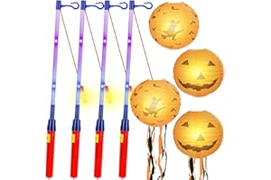 Herefun Laternenstab 4er Set, Elektronischer Laternen Stab mit LED Kinder 50cm Lang mit 4 Pack Papierlaterne für St Martin Kinderpartys, Kostümpartys, Halloween, Weihnachten