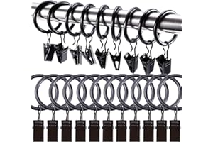 ‎UV STYLISH 20 Stück Gardinenringe mit Clips - 38mm Innendurchmesser Gardinenringe mit Clips für Vorhänge und Gardinenstangen (Schwarz)